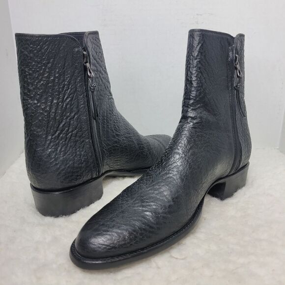 Stallion Men\'s Boots Size 8 D Black Bison Zorro Zip Cowboy Shoes Leather Sole main image 8